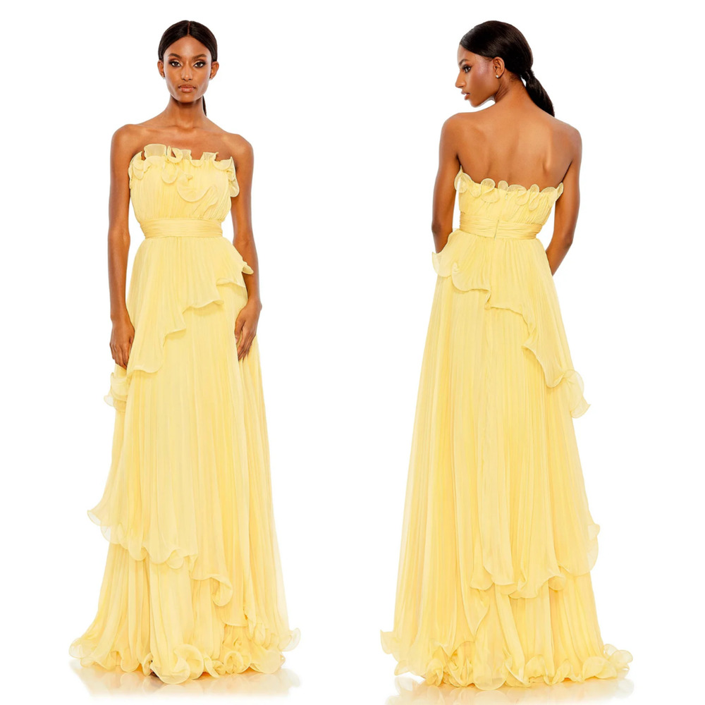 MAC DUGGAL | PLEATED TIERED RUFFLED STRAPLESS GOWN #49537 Size 8